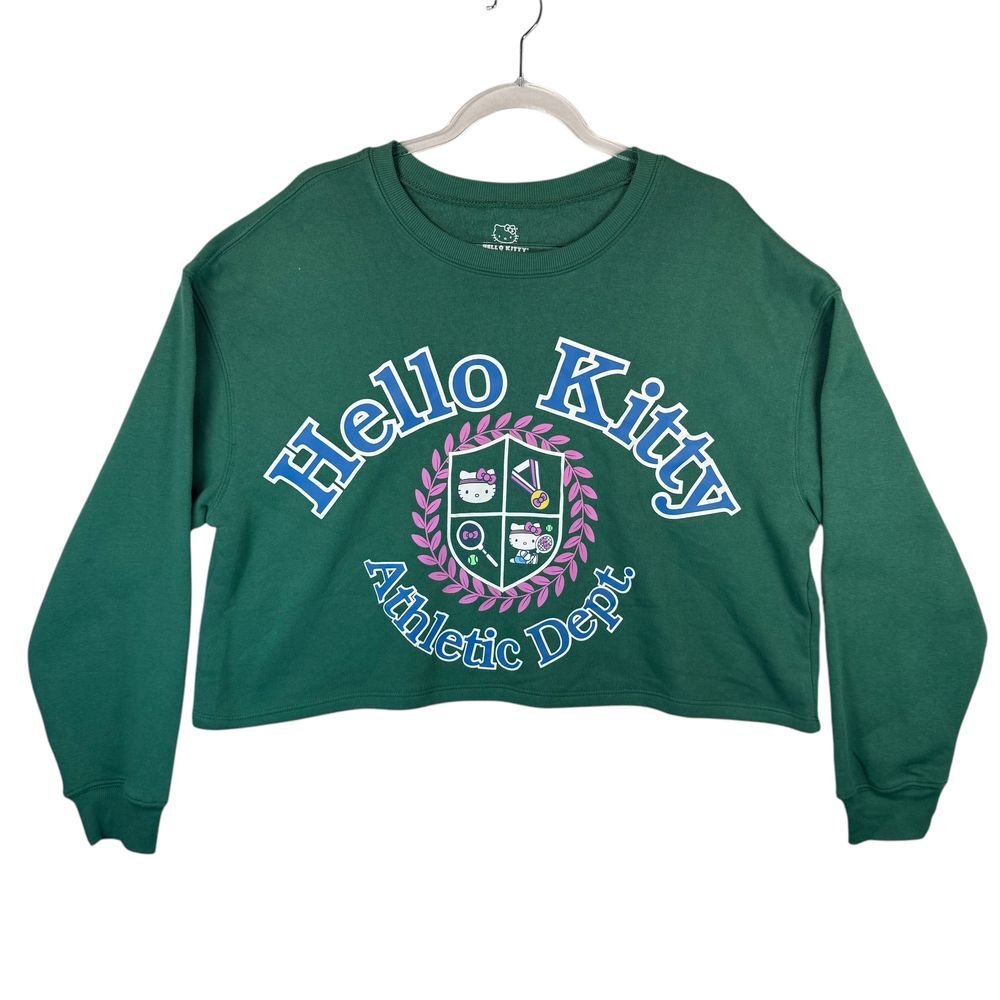 Hello Kitty Athletic Dept Crop Sweatshirt‎ Green Varsity College Y2K Kawaii XL